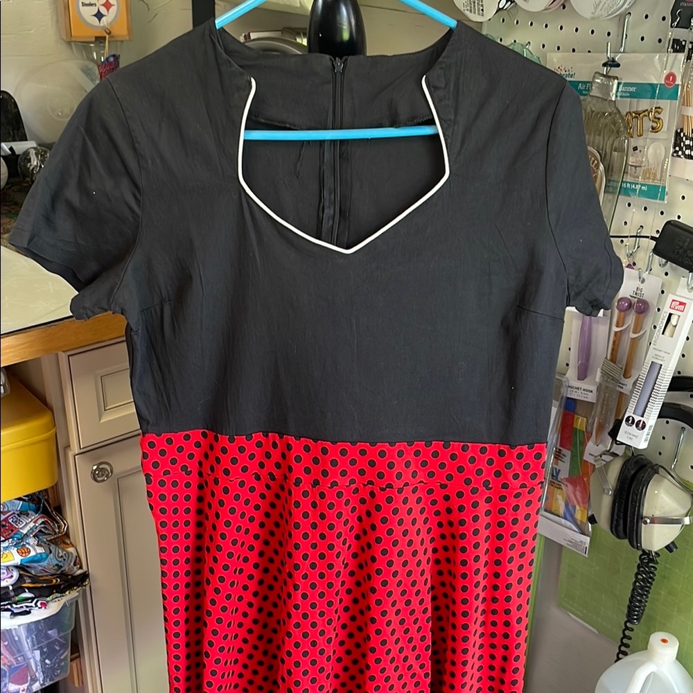 Stylish Black and Red Polka Dot Long Sleeve Dress